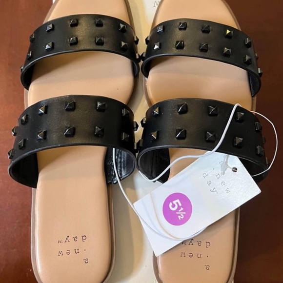 Black Studded Women's Sandals - Picture 3 of 6